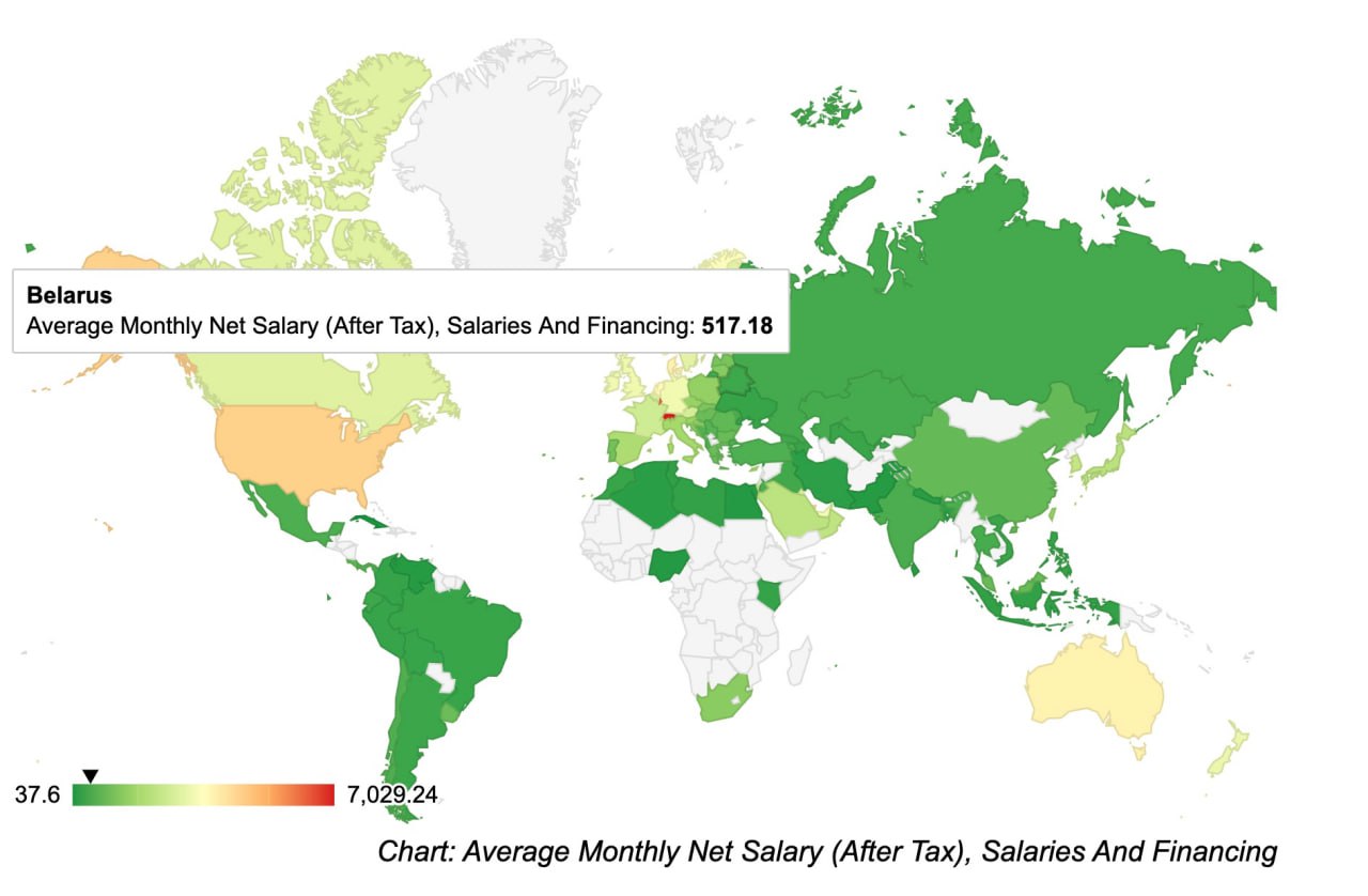 Данные по средним заработных платам в мире. Инфографика: numbeo.com.