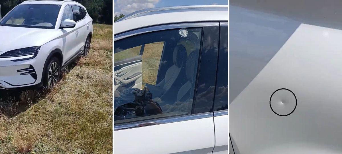 Автомобиль, который расстреляли из пневматики в деревне Волки Брестского района. Коллаж BGmedia