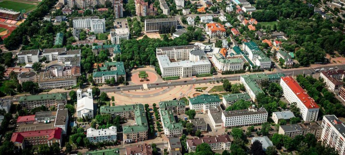 Вид на площадь Ленина в Бресте с высоты птичьего полета.