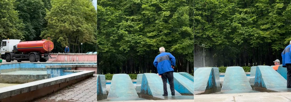чистка городского фонтана